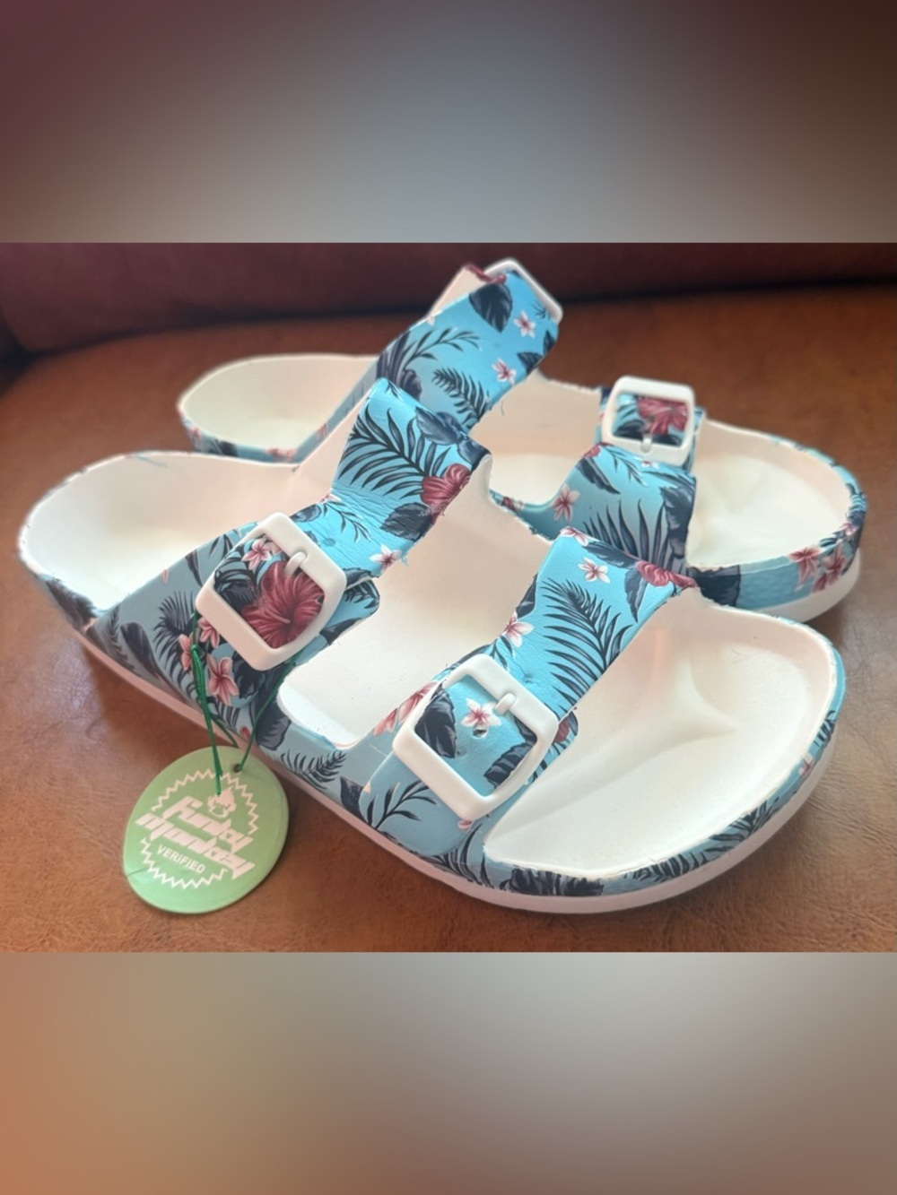 Funky Monkey EVA Slide Sandals Blue Floral Double Buckle Women’s 11 - Picture 2 of 7